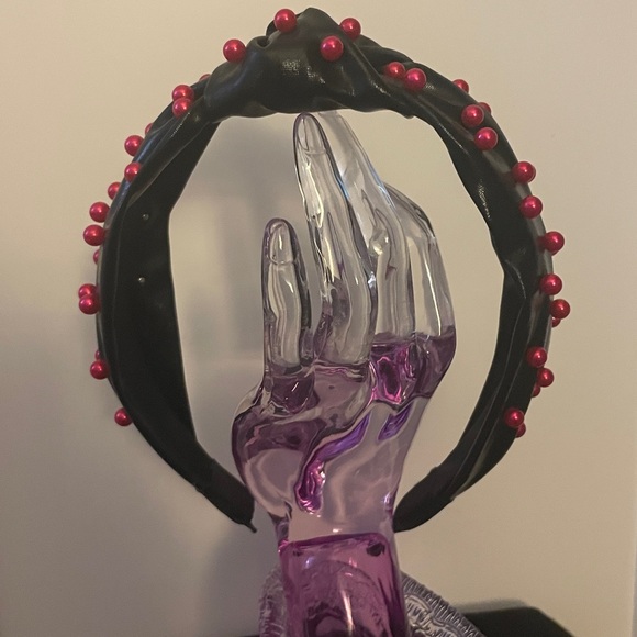 Black Headband with Red Beads - Picture 3 of 7